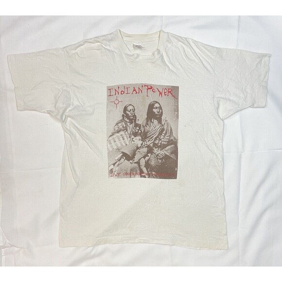 90s Hanes Single Stitch "Indian Power" Advocacy White Graphic T Shirt Sz XL - Picture 2 of 9